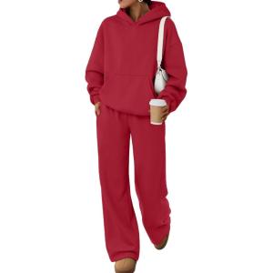 Trendy Queen 2 Piece Lounge Sweat Sets Plus Size Fall Fashion Matching Sweatsuits Wide Leg Pants Travel Outfit Winter Clothes(Red)
