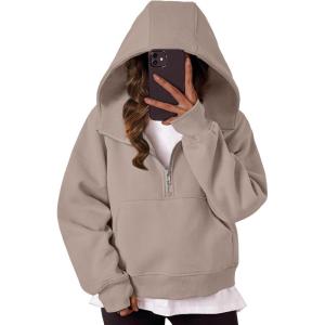 Trendy Queen Womens Hoodies Quarter Half Zip Pullover Oversized Sweatshirts Half With Pockets Fall Clothes(Coffeegrey)