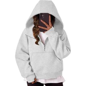 Trendy Queen Womens Hoodies Quarter Half Zip Pullover Oversized Sweatshirts Half With Pockets Fall Clothes(Grey)
