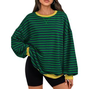 Trendy Queen Oversized Sweatshirt for Women 2025 Fall Crewneck Striped Long Sleeve Shirts Hoodies Cute Top Y2K Outfits(Bluegreen)