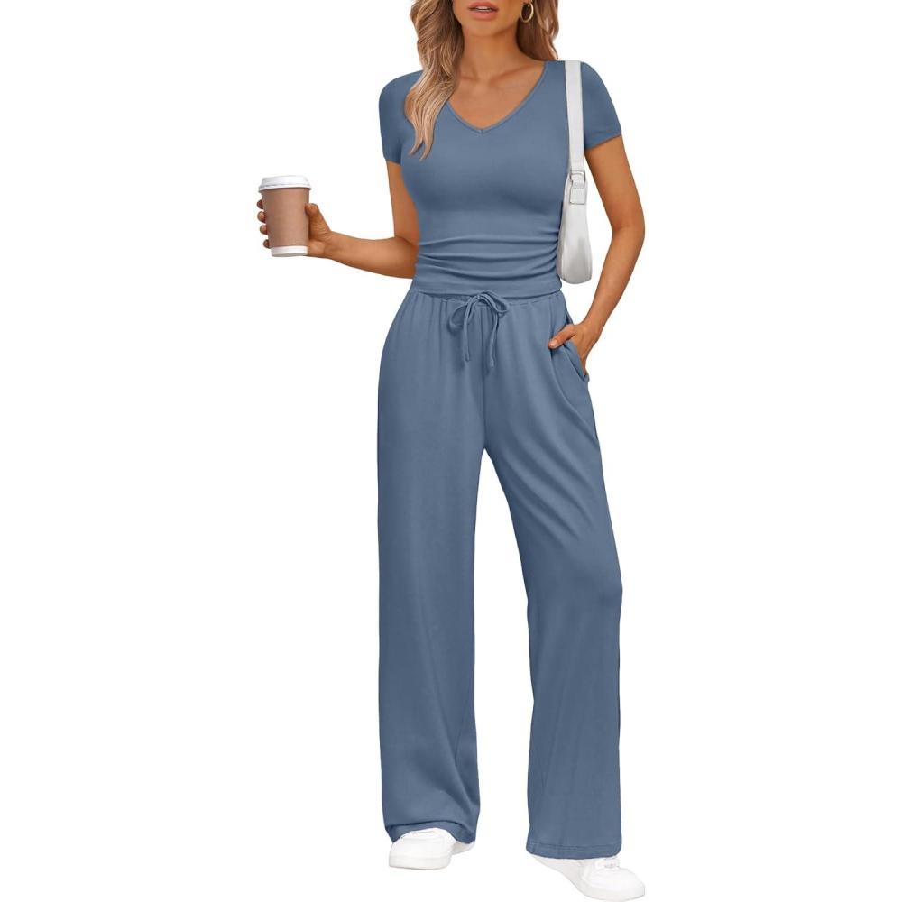 imageTrendy Queen 2 Piece Lounge Sets for Women Summer Outfits 2026 Fashion Two Piece Loungewear Spring Outfits ClothesDusty Blue