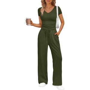 Trendy Queen 2 Piece Lounge Sets for Women Summer Outfits 2026 Fashion Two Piece Loungewear Spring Outfits Clothes(Army Green)
