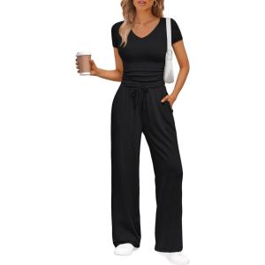 Trendy Queen 2 Piece Lounge Sets for Women Summer Outfits 2026 Fashion Two Piece Loungewear Spring Outfits Clothes(Black)