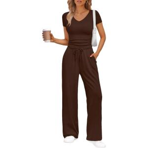 Trendy Queen 2 Piece Lounge Sets for Women Summer Outfits 2026 Fashion Two Piece Loungewear Spring Outfits Clothes(Cocoa)