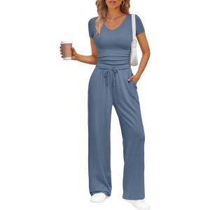Trendy Queen 2 Piece Lounge Sets for Women Summer Outfits 2026 Fashion Two Piece Loungewear Spring Outfits Clothes(Dusty Blue)