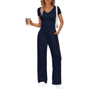 Trendy Queen 2 Piece Lounge Sets for Women Summer Outfits 2026 Fashion Two Piece Loungewear Spring Outfits Clothes(Navy)