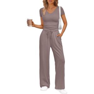 Trendy Queen 2 Piece Lounge Sets for Women Summer Outfits 2026 Fashion Two Piece Loungewear Spring Outfits Clothes(Rose Taupe)