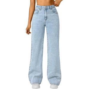 Trendy Queen Women’s High Waisted Straight Wide Leg Jeans, Comfort Stretch Baggy Denim Pants(Snowblue)