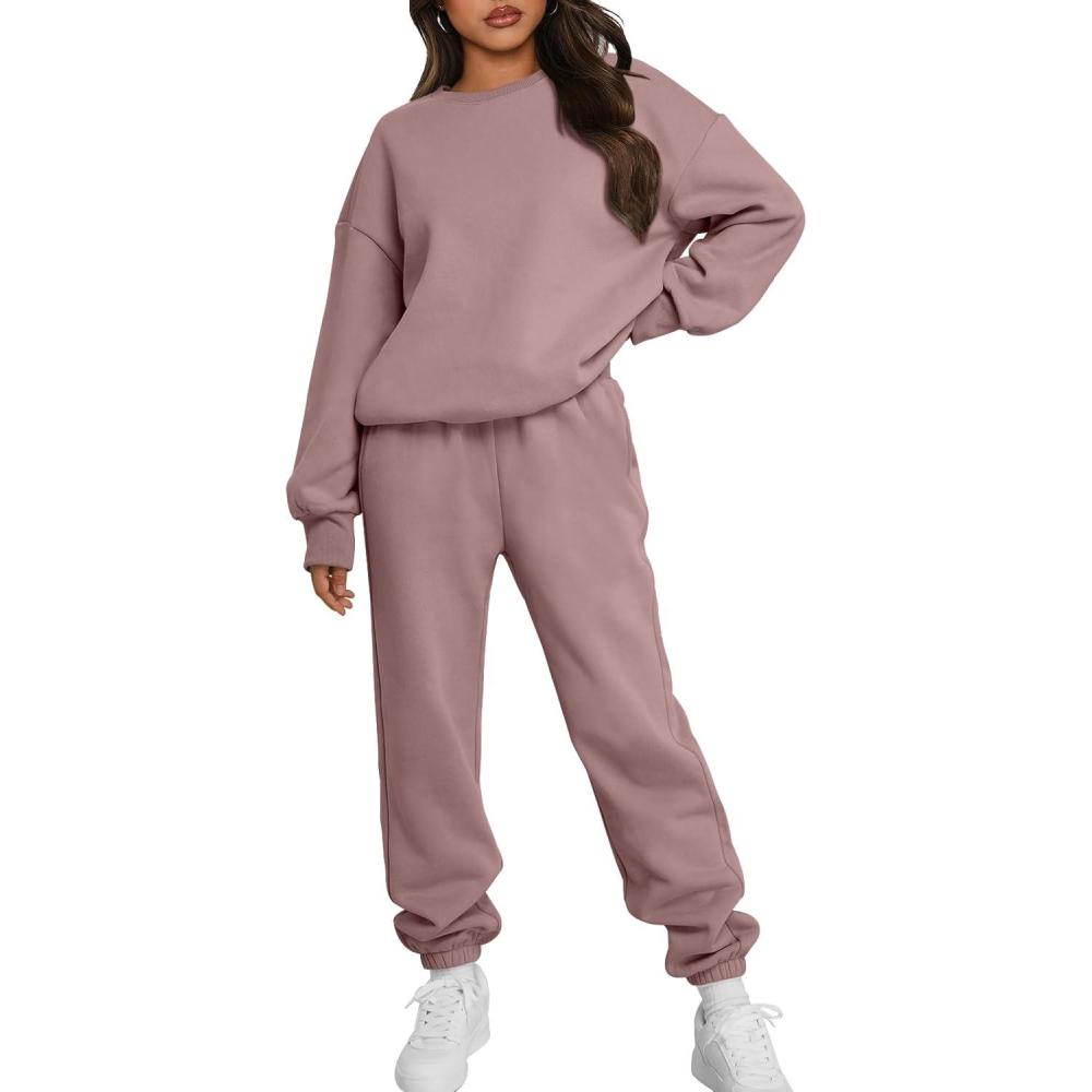 imageTrendy Queen Sweatsuits Women 2 Piece Outfits Two Piece Crewneck Sweatshirts Sets Lounge Fall Sweatpants 2025 TracksuitsDarkpink