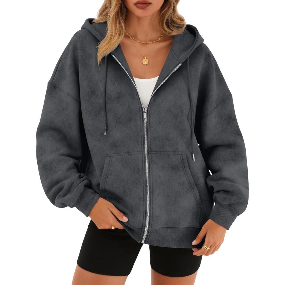imageTrendy Queen Zip Up Hoodies for Women Oversized Acid Wash Sweatshirt Winter Fashion Jacket Cute Y2k Fall teen girls pulloverGrey