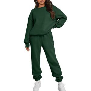 Trendy Queen Sweatsuits Women 2 Piece Outfits Two Piece Crewneck Sweatshirts Sets Lounge Fall Sweatpants 2025 Tracksuits(Darkgreen)