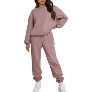 Trendy Queen Sweatsuits Women 2 Piece Outfits Two Piece Crewneck Sweatshirts Sets Lounge Fall Sweatpants 2025 Tracksuits(Darkpink)