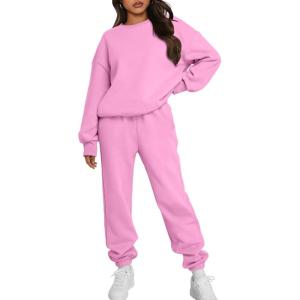 Trendy Queen Sweatsuits Women 2 Piece Outfits Two Piece Crewneck Sweatshirts Sets Lounge Fall Sweatpants 2025 Tracksuits(Lightpink)