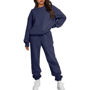 Trendy Queen Sweatsuits Women 2 Piece Outfits Two Piece Crewneck Sweatshirts Sets Lounge Fall Sweatpants 2025 Tracksuits(Navyblue)