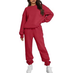 Trendy Queen Sweatsuits Women 2 Piece Outfits Two Piece Crewneck Sweatshirts Sets Lounge Fall Sweatpants 2025 Tracksuits(Red)