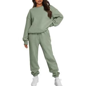 Trendy Queen Sweatsuits Women 2 Piece Outfits Two Piece Crewneck Sweatshirts Sets Lounge Fall Sweatpants 2025 Tracksuits(Sagegreen)