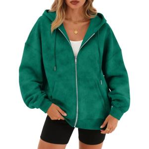 Trendy Queen Zip Up Hoodies for Women Oversized Acid Wash Sweatshirt Winter Fashion Jacket Cute Y2k Fall teen girls pullover(Green)