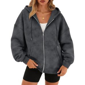 Trendy Queen Zip Up Hoodies for Women Oversized Acid Wash Sweatshirt Winter Fashion Jacket Cute Y2k Fall teen girls pullover(Grey)
