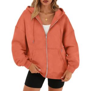 Trendy Queen Zip Up Hoodies for Women Oversized Acid Wash Sweatshirt Winter Fashion Jacket Cute Y2k Fall teen girls pullover(Orange)