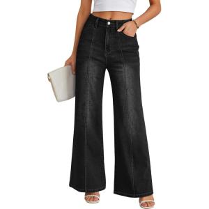 Trendy Queen Womens Wide Leg Jeans – High Waisted Straight Leg Pants, Soft Comfort Cotton Denim with a Relaxed Fit(Black)