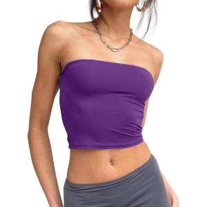 Trendy Queen Womens Tube Tops Strapless Crop Tops Basic Backless Sleeveless Going Out 2026 Spring Outfits Summer Clothes(Dark Purple)