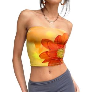 Trendy Queen Womens Tube Tops Strapless Crop Tops Basic Backless Sleeveless Going Out 2026 Spring Outfits Summer Clothes(Floralorange)