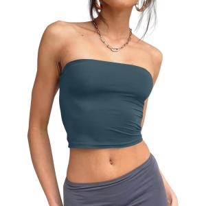 Trendy Queen Womens Tube Tops Strapless Crop Tops Basic Backless Sleeveless Going Out 2026 Spring Outfits Summer Clothes(Haze Blue)