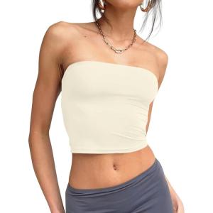 Trendy Queen Womens Tube Tops Strapless Crop Tops Basic Backless Sleeveless Going Out 2026 Spring Outfits Summer Clothes(Light Apricot)
