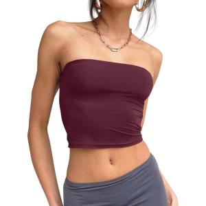 Trendy Queen Womens Tube Tops Strapless Crop Tops Basic Backless Sleeveless Going Out 2026 Spring Outfits Summer Clothes(Wine Red)