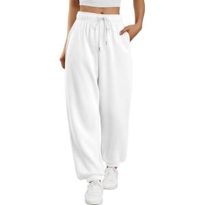 Trendy Queen Sweatpants Women Baggy Joggers with Pockets Lounge Comfy Barrel Pants Teens Cute Y2K Sports Fall Clothes 2026(White)