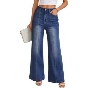 Trendy Queen Womens Wide Leg Jeans – High Waisted Baggy Pants, Soft Comfort Cotton Denim with a Relaxed Fit(Bluing)