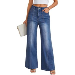 Trendy Queen Womens Wide Leg Jeans – High Waisted Baggy Pants, Soft Comfort Cotton Denim with a Relaxed Fit(Dark Blue)