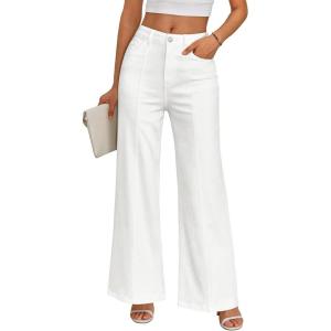 Trendy Queen Womens Wide Leg Jeans – High Waisted Baggy Pants, Soft Comfort Cotton Denim with a Relaxed Fit(White)